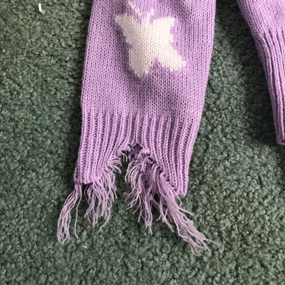 Cute Just Polly Purple Butterfly Cropped Distressed Sweater - Picture 7 of 11